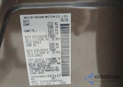 2016 Nissan Pathfinder S from USA, damaged, VIN 5N1AR2MN8GC663137